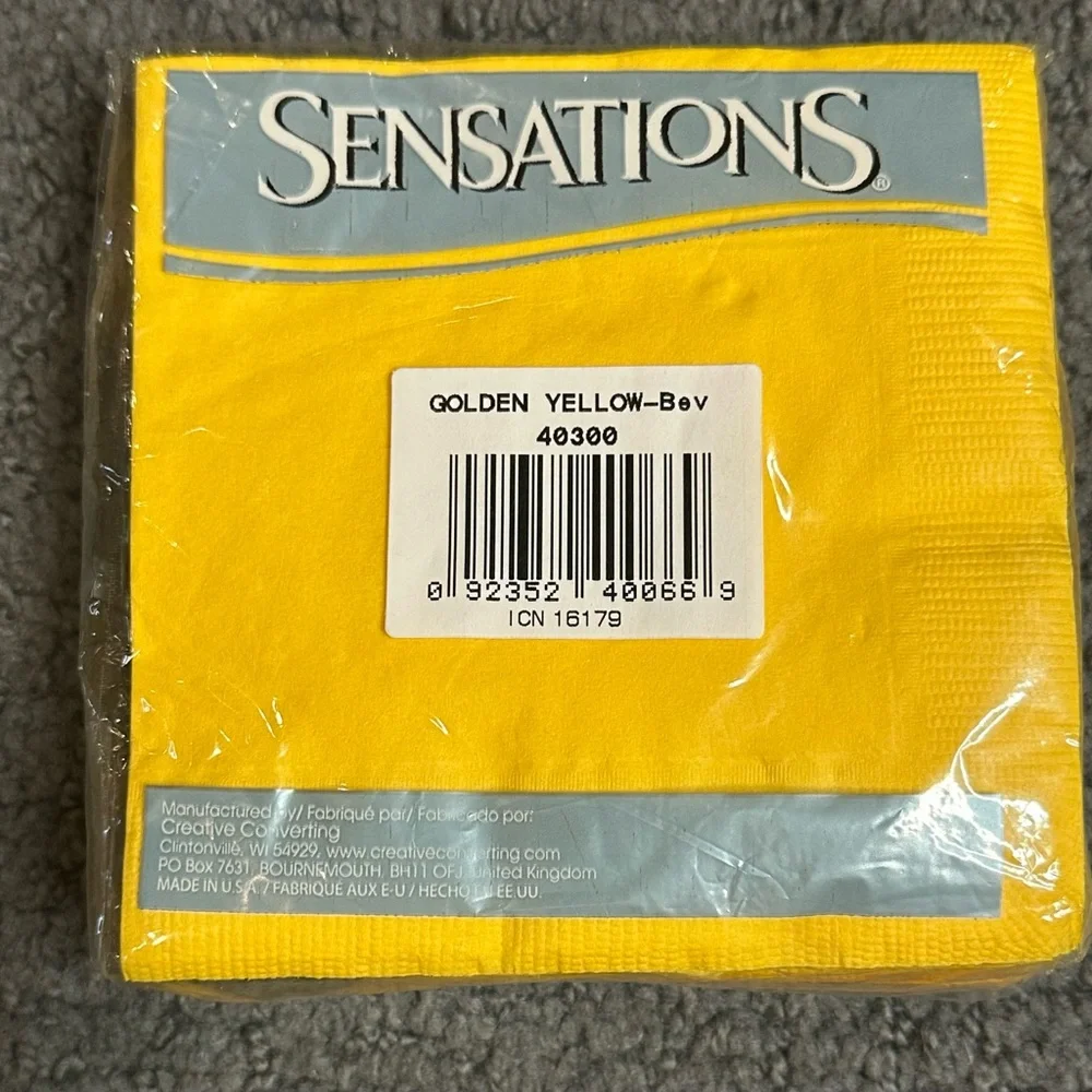 Sensations Beverage Napkins Golden Yellow 40ct New